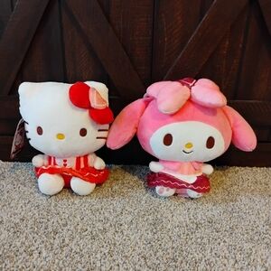 Sanrio Hello Kitty and My Melody 8" Pink & Red Plushies - Valentine's Day